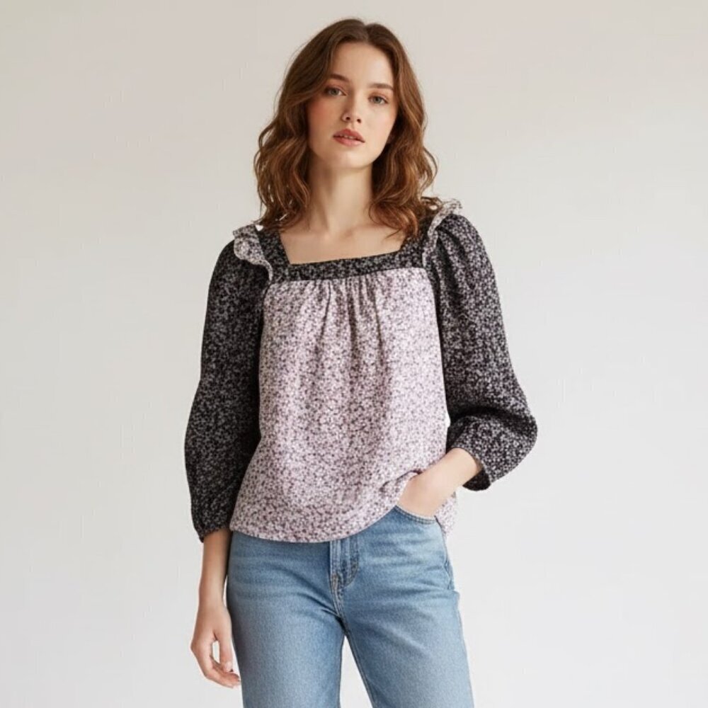 CAROLINA BELLE Cottagecore Puff Sleeve Floral Blouse XS